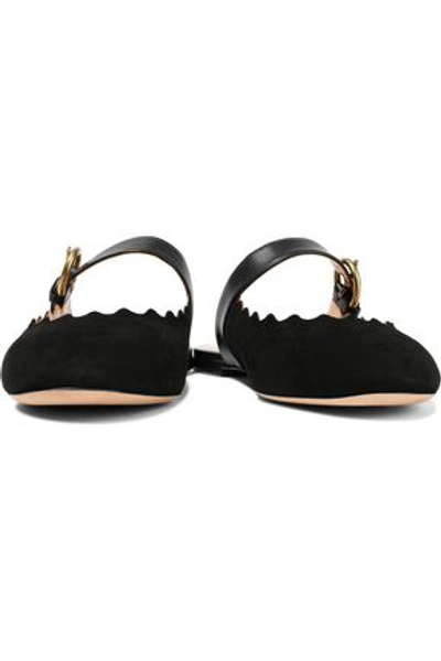 Chloé Woman Lauren Leather-trimmed Suede Slippers Black