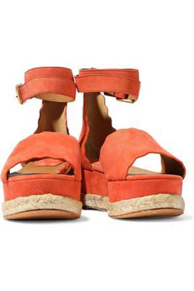 Chloé Woman Lauren Scalloped Suede Platform Espadrille Sandals Coral