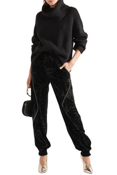 Chloé Embellished Printed Velvet Track Pants In Black