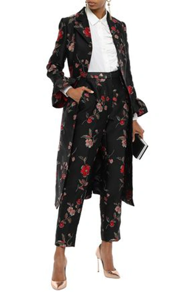 Dolce & Gabbana Floral-jacquard Tapered Trousers In Black