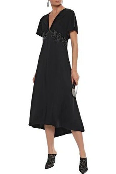 Christopher Kane Embellished Crepe And Satin Midi Dress In Black