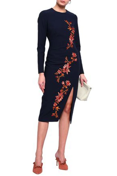 Cinq À Sept Embroidered Cady Midi Dress In Navy