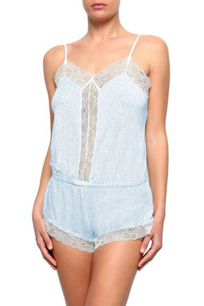 Eberjey Woman Lace-trimmed Printed Stretch-modal Jersey Playsuit Sky Blue