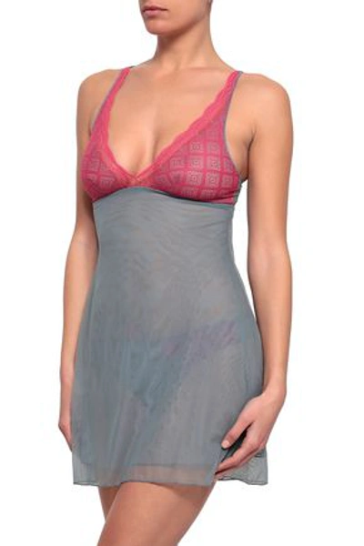Cosabella Woman Amalfi Lace-trimmed Metallic Tulle Chemise Bright Pink