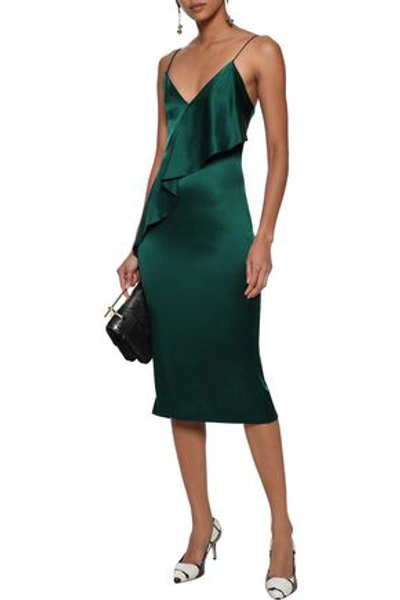 Cushnie Ruffled Silk-charmeuse Slip Dress In Emerald