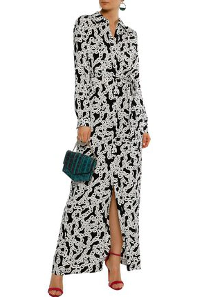 Diane Von Furstenberg Amina Belted Printed Stretch-silk Maxi Dress In Black