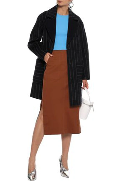 Diane Von Furstenberg Woman Pinstriped Wool-blend Felt Coat Midnight Blue