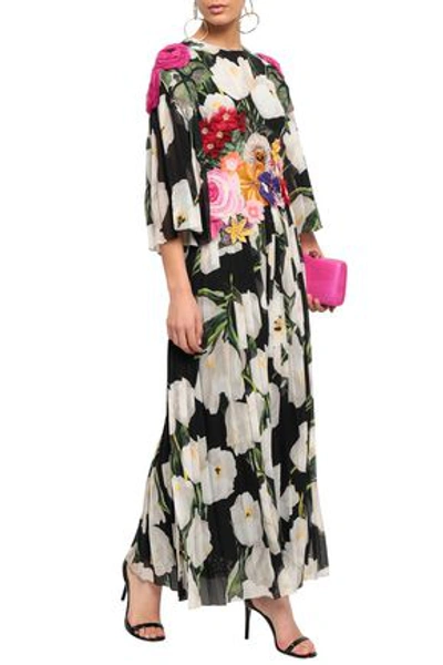 Dolce & Gabbana Woman Appliquéd Floral-print Silk-chiffon Maxi Dress Black