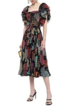 DOLCE & GABBANA RUFFLE-TRIMMED PRINTED SILK-CHIFFON MIDI DRESS,3074457345620812533