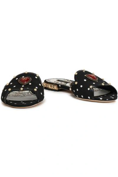 Dolce & Gabbana Woman Embellished Polka-dot Woven Slides Black