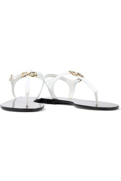 Dolce & Gabbana Devotion Logo-embellished Patent-leather Sandals In White