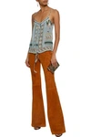 ETRO ETRO WOMAN EMBELLISHED PINTUCKED PRINTED SILK AND COTTON-BLEND GAUZE CAMISOLE GREY GREEN,3074457345620230362