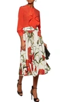 DOLCE & GABBANA DOLCE & GABBANA WOMAN FLARED FLORAL-PRINT SILK-CREPE MIDI SKIRT WHITE,3074457345617694852