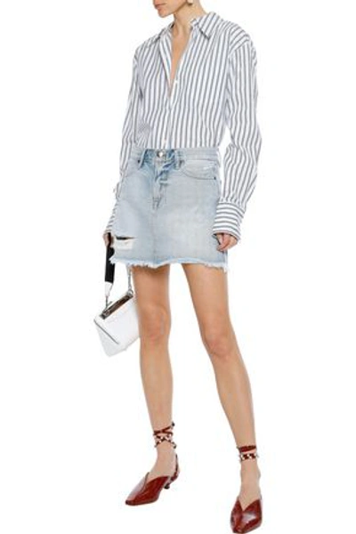 Frame Woman Rigid Re-release Le High Mini Distressed Denim Mini Skirt Light Denim