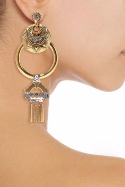 Elizabeth Cole Woman Kimona Burnished 24-karat Gold-plated Crystal Hoop Earrings Gold