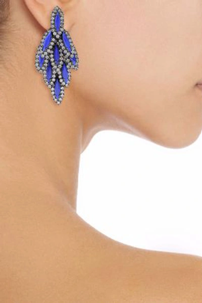 Elizabeth Cole Bacall Gunmetal-tone, Stone And Swarovski Crystal Earrings In Blue