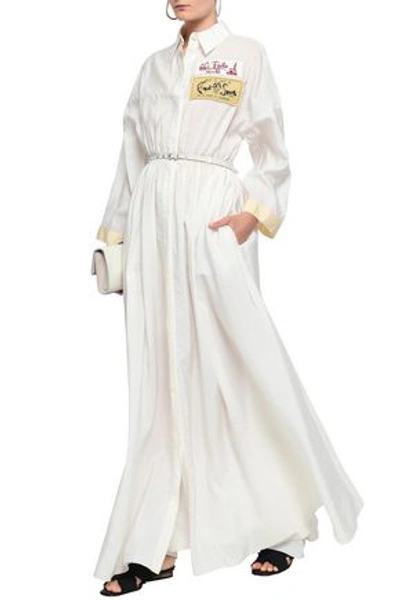 Emilio Pucci Woman Belted Appliquéd Crinkled Silk-blend Charmeuse Maxi Dress Ivory