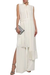 GIVENCHY GIVENCHY WOMAN ASYMMETRIC FRINGE-TRIMMED SILK CREPE DE CHINE TUNIC IVORY,3074457345620731500