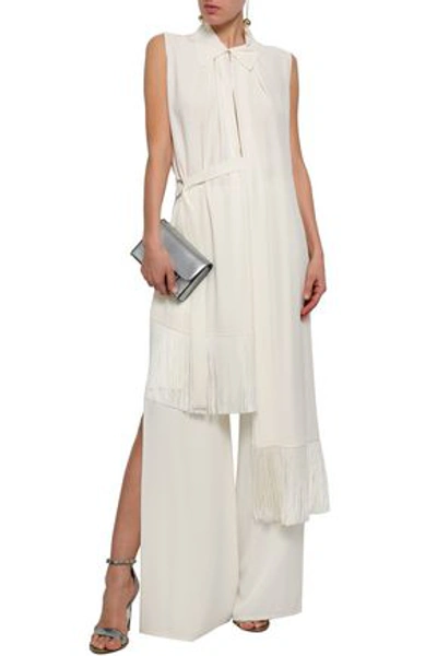 Givenchy Woman Asymmetric Fringe-trimmed Silk Crepe De Chine Tunic Ivory