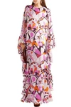 EMILIO PUCCI EMILIO PUCCI WOMAN RUFFLED PRINTED SILK-GEORGETTE MAXI DRESS PINK,3074457345620198733