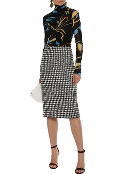 Erdem Safia Metallic Houndstooth Cotton-blend Tweed Pencil Skirt In Black