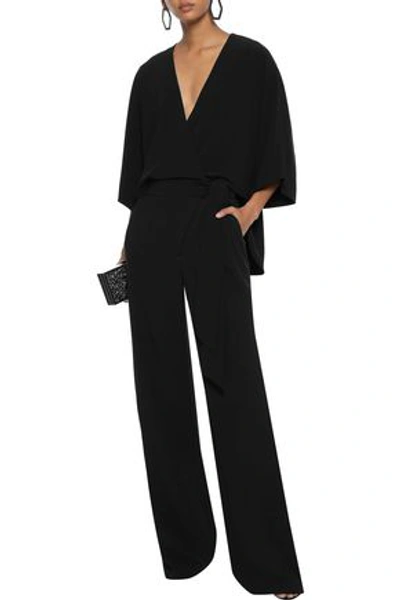 Halston Heritage Wrap-effect Layered Crepe Jumpsuit In Black