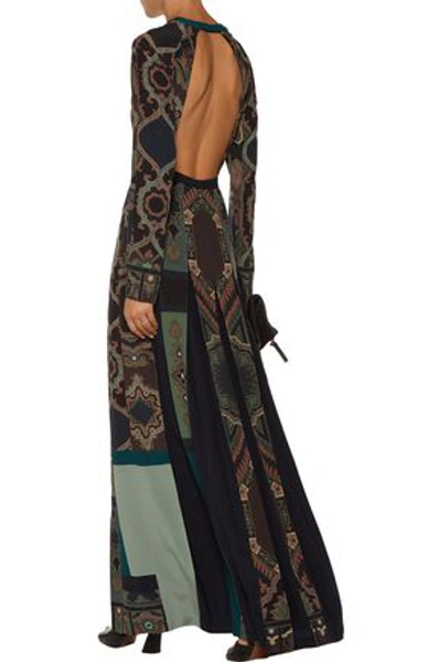 Etro Open-back Pleated Printed Silk Crepe De Chine Maxi Dress In Multicolor