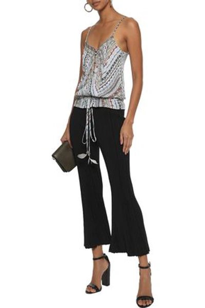 Etro Pintucked Printed Washed-silk Camisole In Light Gray