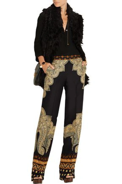 Etro Woman Silk-cloqué Wide-leg Pants Black