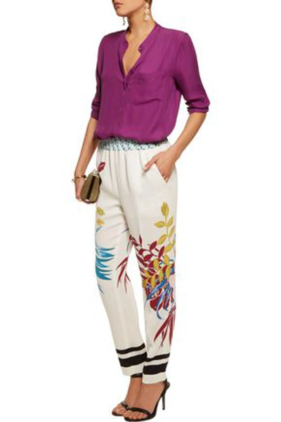 Etro Woman Printed Silk-piqué Tapered Pants Ivory