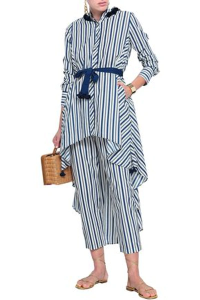 Figue Zuri Cropped Striped Cotton-poplin Straight-leg Trousers In Cobalt Blue