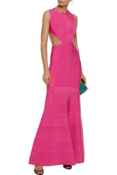 Herve Leger Cutout Bandage Gown In Bright Pink