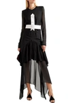 GIVENCHY BELTED BUTTON-EMBELLISHED PLEATED SILK-CHIFFON MAXI DRESS,3074457345620762316