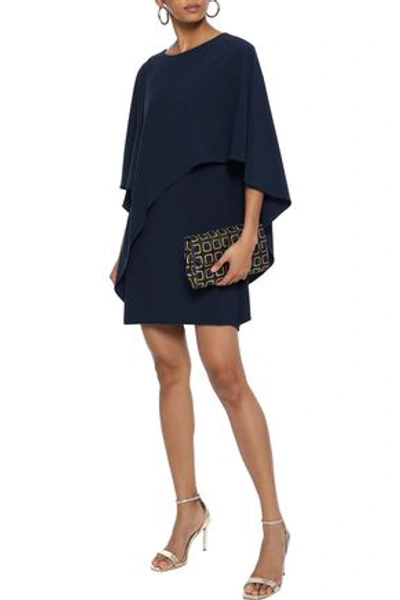 Halston Heritage Layered Draped Crepe Mini Dress In Midnight Blue