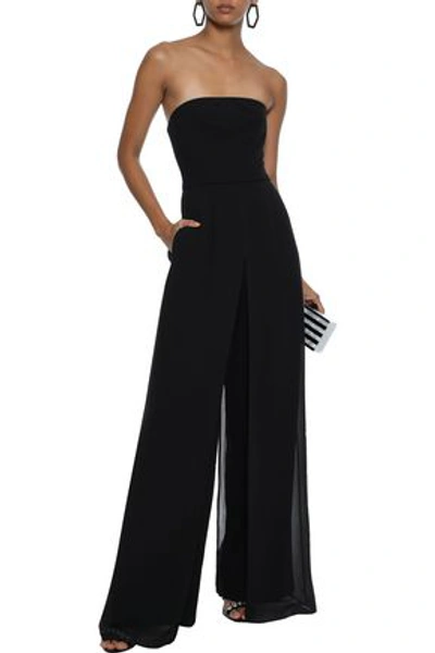 Halston Heritage Strapless Layered Crepe And Georgette Wide-leg Jumpsuit In Black