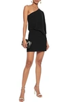 Halston Heritage One-shoulder Asymmetric-sleeve Dress In Black