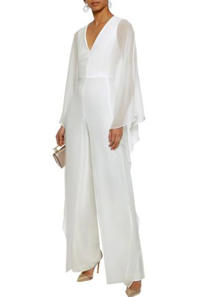 Halston Heritage Draped Georgette Jumpsuit In White