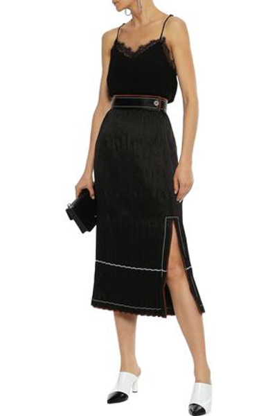 Helmut Lang Woman Plissé Crinkled-satin Midi Skirt Black