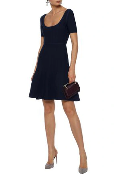 Herve Leger Flared Cloqué-knit Mini Dress In Navy