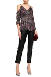 Iro Eldan Cold-shoulder Printed Devoré-chiffon Top In Plum