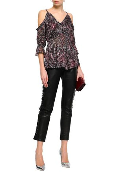 Iro Eldan Cold-shoulder Printed Devoré-chiffon Top In Plum
