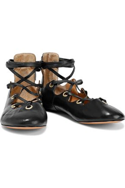 Isabel Marant Woman Leomia Lace-up Leather Ballet Flats Black