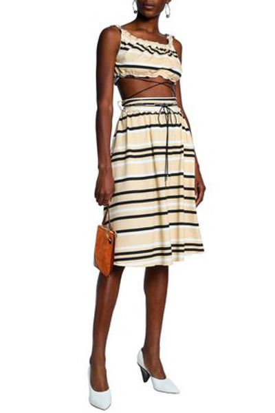 Jw Anderson J.w.anderson Woman Ruffle-trimmed Striped French Cotton-terry Dress Beige