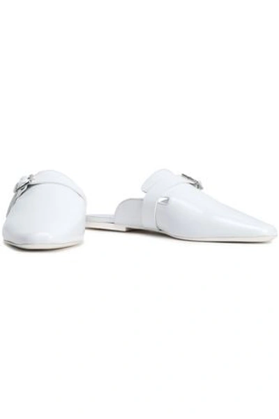 Jil Sander Buckled Glossed-leather Slippers In White