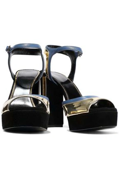 Lanvin Woman Suede, Matte And Mirrored-leather Platform Sandals Black