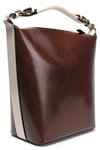 MARNI MARNI WOMAN GLOSSED-LEATHER TOTE CHOCOLATE,3074457345620710414