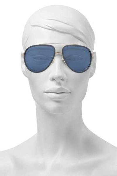 Linda Farrow Woman Aviator-style Acetate And Gold-tone Mirrored Sunglasses Blue
