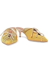 MALONE SOULIERS MALONE SOULIERS WOMAN VICTORIA METALLIC LEATHER-TRIMMED MOIRE MULES MUSTARD,3074457345620532914