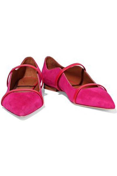 Malone Souliers Maureen Leather-trimmed Suede Point-toe Flats In Fuchsia