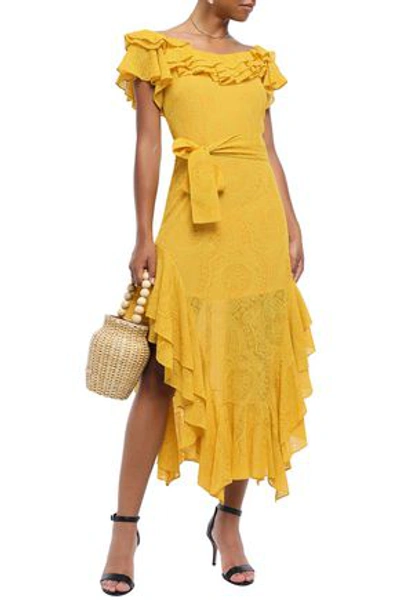 Marissa Webb Ruffled Belted Embroidered Silk-gauze Dress In Marigold